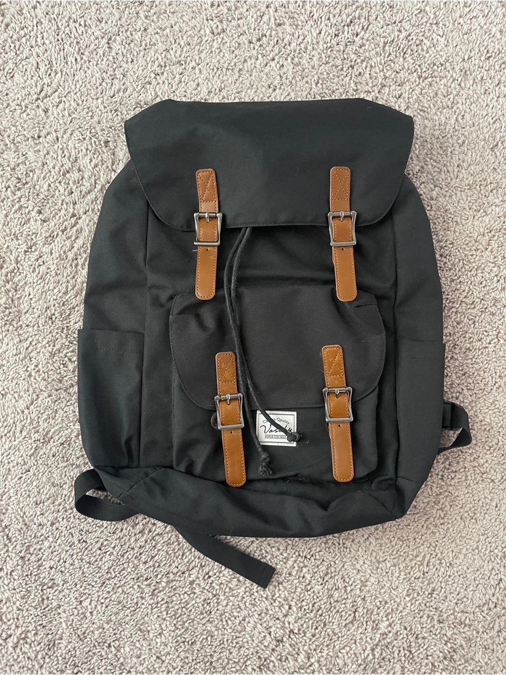 Black Backpack with Brown Trim - Unbranded